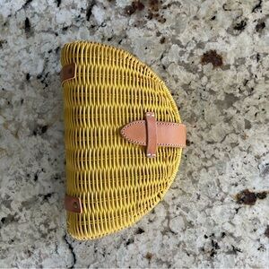 J. Crew yellow rattan clutch